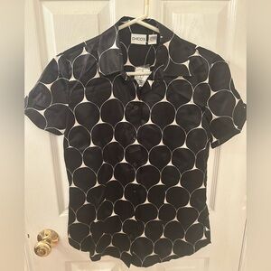 Chico's Black and White Circle-Print Short Sleeve Button Down Shirt